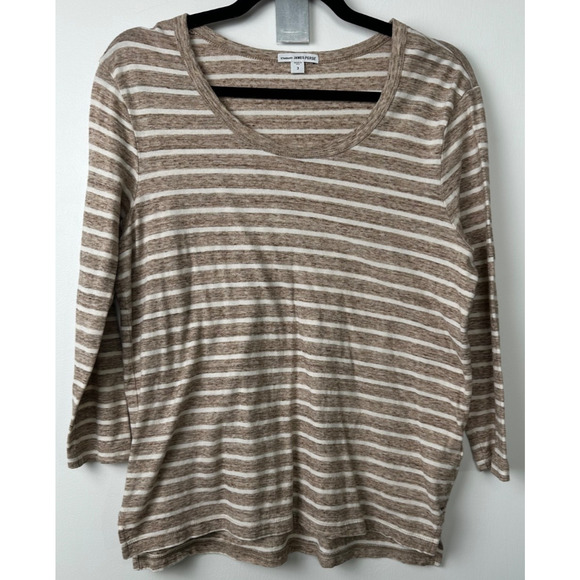 Standard James Perse Tan White Thin Striped 3/4 Raglan Sleeve Shirt, Size L A33 - Picture 1 of 6